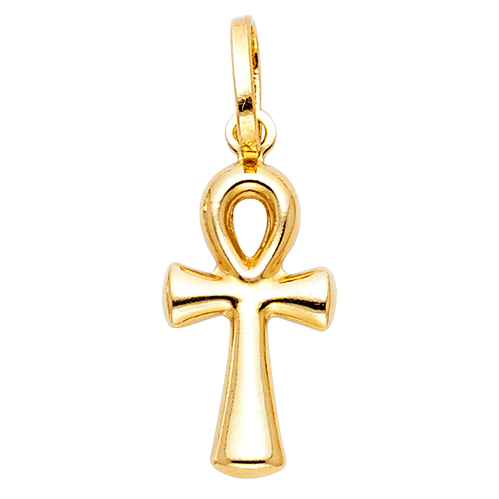 14K Yellow Gold Medium Ankh Religious Cross Charm Pendant (10 Mm X 25 Mm)